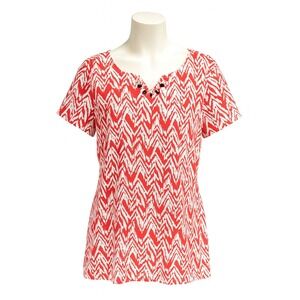 Ruby Rd Favorites Women‎ Top XXL Red White Chevron Print Beaded Neckline Stretch